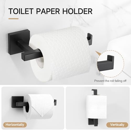 TQKAG Matte Black Bathroom Hardware Accessories Set 10 Pieces, 23.6" SUS304 Stainless Steel Towel Bar Set Wall Mounted Includes Single Towel Bar, Towel Ring, Toilet Paper Holder, Double Towel Hooks - color: Matte Black, size: 10-Pieces Set