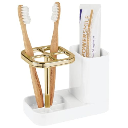 iDesign Toothbrush Holder, White/Gold | 4 Divided Sections - color: White/Gold