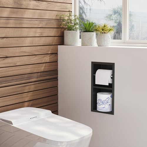 Neodrain Matte Black Recessed Toilet Paper Holder,Dual Rolls | 304 Stainless Steel,Rustproof & Durable,Space-saving,Recessed double roll tissue holder for Bathroom & RV - color: Matte Black, size: 6X12In
