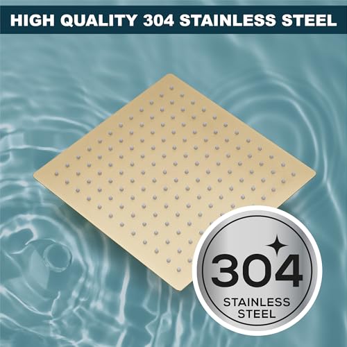 Midanya Square Rain Shower Head,High Pressure,Brushed Gold 12 Inch | 360°Swivel,Ceiling or Wall Mount,Waterfall Full Body Coverage,Bathroom Remodel,Stainless Steel Large Rainfall Shower Head - color: Gold, size: 12 Inch