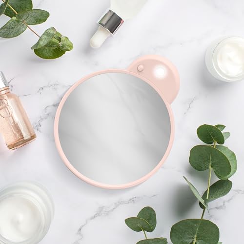 Zadro Magnification Lighted Compact Mirror with LED Light & Retractable Suction Cups – Travel Makeup Mirror, Cool White 6400K Lighting, Battery Operated, Made in USA (Sepia Rose, 10X | 4.3"L x 3.5"W) - color: Sepia Rose