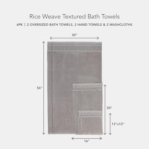 Texere 100% Organic Cotton Rice Weave Jacquard 700 GSM Luxury Bath Towel Sets - 2 Ultra Soft, Large Bath Towels, 2 Hand Towels, 2 Washcloths (Rice Weave, Cathedral Gray, 6 Piece) - color: Cathedral Gray (Rice Weave)