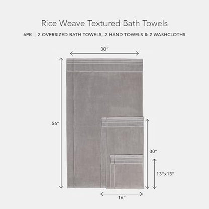 Texere 100% Organic Cotton Rice Weave Jacquard 700 GSM Luxury Bath Towel Sets - 2 Ultra Soft, Large Bath Towels, 2 Hand Towels, 2 Washcloths (Rice Weave, Cathedral Gray, 6 Piece) - color: Cathedral Gray (Rice Weave)