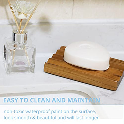 HTB Teak Wood Soap Dish for Shower,Non-Slip Soap Holder Bathroom | Wave Design Soap Saver Keep Soap Dry,Bar Soap Holder for Bathroom,Bathtub,Sponge Holder for Kitchen Sink - color: 1pcs