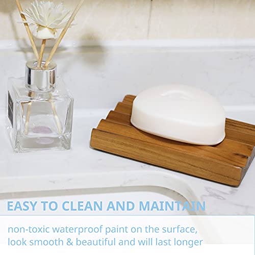 HTB 2 Pack Teak Wood Soap Dish for Shower,Non-Slip Soap Holder Bathroom | Wave Design Soap Saver Keep Soap Dry,Bar Soap Holder for Bathroom,Bathtub,Sponge Holder for Kitchen Sink - color: 2pcs