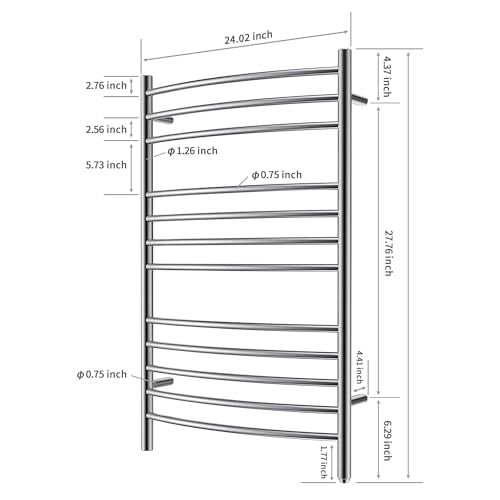 Towel Warmer, Heated Towel Rack, Plug-in/Hardwired, Brushed | 304 Stainless Steel Wall-Mounted Towel Warmer With Plug-In Or Hardwired Installation And Brushed Finish - color: Brushed