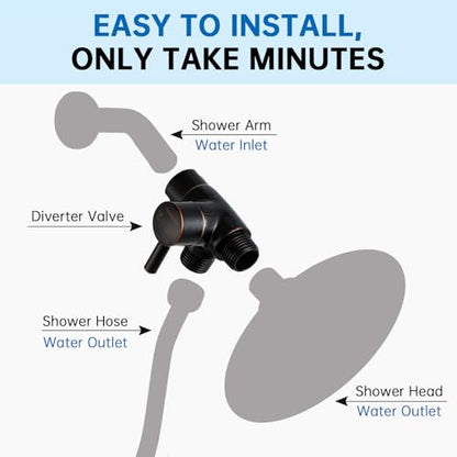 G-Promise Solid Metal 3-Way Shower Diverter Valve (Oil Rubbed Bronze) | Smooth Knob Switch, Spray Separately or Both, Anti-Leak, Easy to Install, Standard Connections, Universal Replacement Part - color: Oil Rubbed Bronze