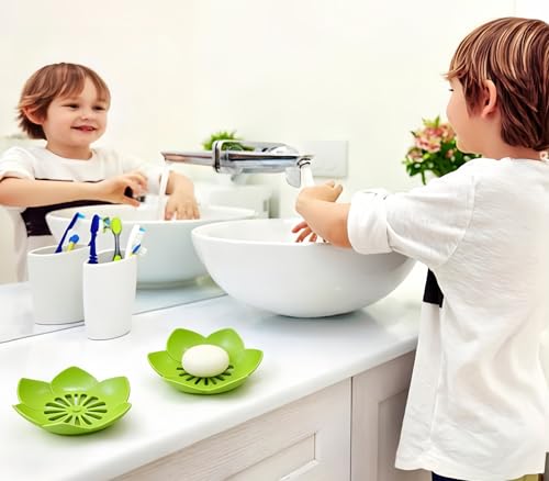 Soap Dish Holder for Showerl Self Draining Bar for Shower Bathroom Bathtub | Bar Cute Lotus Shape Tray Sink Mounted Shampoo Self Draining Saver Rack Plastic Bathroom Bathtub Kitchen，Blue+Blue - color: Blue+blue