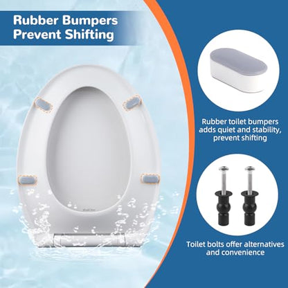 Universal Toilet Seat Elongated Soft-Close Cover, Oval Toilet Seat, White | One-Click Quick Release, Elongated Toilet Seat Replacement with Toilet Bolts/Bumpers, Compatible with TOTO, Gerber, Kohler - style: 18.5" Elongated with 1 base