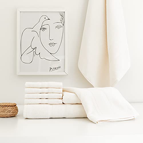 Luzia 8 Piece Bathroom Towel Set - 100% Turkish Cotton, Premium Quality - 2 Bath Towels 2 Hand Towels and 4 Washcloths (Ivory) - color: Ivory