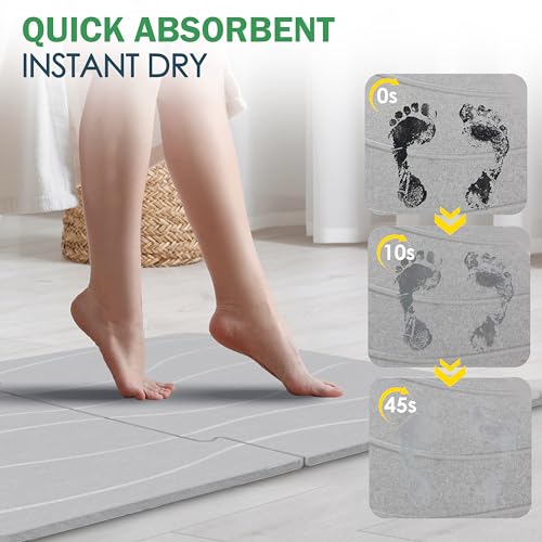 Extra Large Stone Bath Mat 32 x 20 in, Non Slip Quick Dry Diatomite, Gray | Super absorbent surface, easy-care finish, includes non-slip pad, bathroom and dish-drying use - color: Extra Large Gray