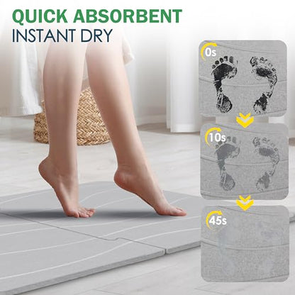 Extra Large Stone Bath Mat 32 x 20 in, Non Slip Quick Dry Diatomite, Gray | Super absorbent surface, easy-care finish, includes non-slip pad, bathroom and dish-drying use - color: Extra Large Gray