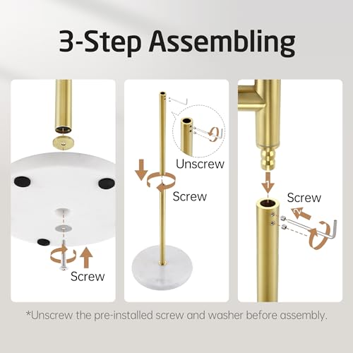 KES 40-Inch Freestanding Towel Rack with Weighted Marble Base, Brushed Gold | 10.2 Lb Natural Stone Base, 3 Swivel Arms, SUS304 Stainless Steel, Anti-Slip, Quick-Dry Design - color: Brushed Gold, size: 3 Arms