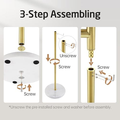 KES 40-Inch Freestanding Towel Rack with Weighted Marble Base, Brushed Gold | 10.2 Lb Natural Stone Base, 3 Swivel Arms, SUS304 Stainless Steel, Anti-Slip, Quick-Dry Design - color: Brushed Gold, size: 3 Arms