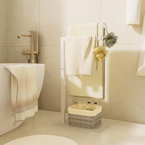 Yawinhe 2 Tier Free Standing Towel Rack,31.5in Towel Drying Rack,White | Blanket Holder with Marble Base;Tall Towel Drying Rack Outdoor; Metal Towel Stand for Bathrooms;Hand Holder for Bathroom - color: White