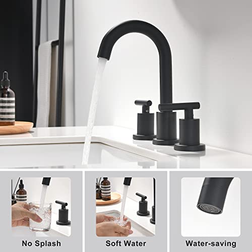 Two Handle Widespread Bathroom Sink Faucet - 3 Hole Vanity Faucet with Pop-Up Drain & cUPC Faucet Supply Lines, 8 Inch Black Bathroom Sink Faucet - color: Black