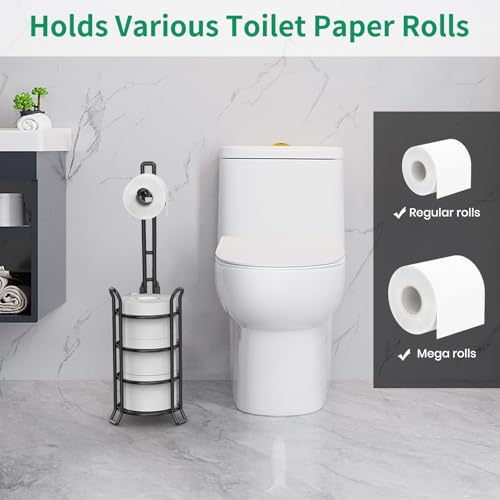 TomCare Toilet Paper Holder Stand Free Standing, Holds 4 Mega Rolls, Black | Tool-Free Assembly, Detachable Metal Wire Frame, Powder-Coated Finish, Easy Storage and Flexible Bathroom Placement - color: Black, size: Standard