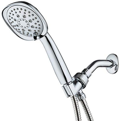 Luxury Square 6-setting High-Pressure Hand Shower. Extra-Long 72" Stainless Steel Hose, Bracket, Solid Brass Fittings, All-Chrome Finish. Premium Handheld Shower Head from Top American Manufacturer! - color: Chrome