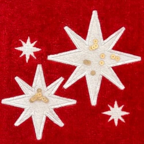 Christmas Bath Hand Towels, Stars with Sequins, Cotton, Red, 16" x 25", Set of 2 - color: Organza Stars
