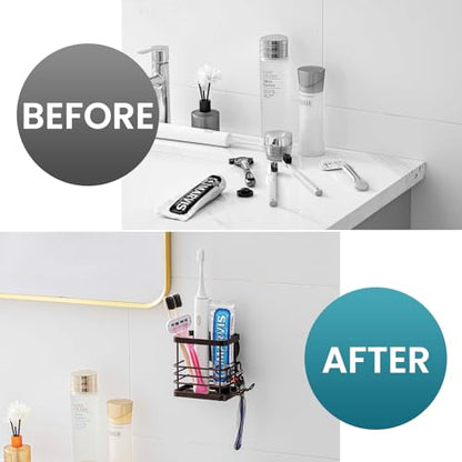 TAILI Patented Suction Cup Toothbrush Holder, Stainless Steel Anti-Puddling Toothbrush Shower Holder, No Drilling Removable Organizer for Bathroom Toothpaste, Razor, Kitchen and Office Items, Brown - color: Brown