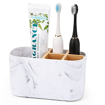 GFWARE Toothbrush Holders for Bathrooms, 5 Slots Bamboo Toothbrush Holder Kids Electric Toothbrush Holder and Toothpaste Holder for Bathroom Countertop Accessories Storage, Marble Toothbrush Organizer | 5 Slots Kids Electric Toothbrush and Toothpaste Hold