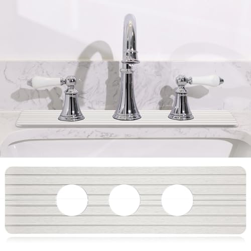 Teenyyou 3 Square Hole White Faucet Mat Kitchen Sink 16.14" x 4.49" | Bathroom Faucet Absorbent Mat,Diatomite Splash Guard,Quick Drying Drip Catcher,Hole 1.97",Holes Spaced About 1.97" - color: White, style: 3 Hole