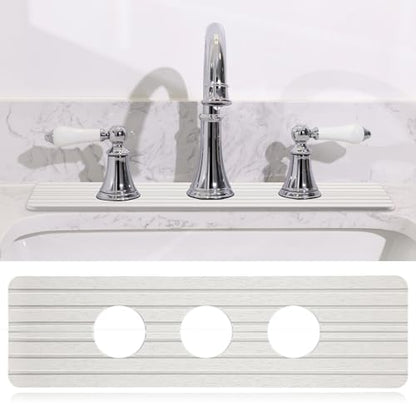 Teenyyou 3 Square Hole White Faucet Mat Kitchen Sink 16.14" x 4.49" | Bathroom Faucet Absorbent Mat,Diatomite Splash Guard,Quick Drying Drip Catcher,Hole 1.97",Holes Spaced About 1.97" - color: White, style: 3 Hole