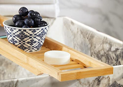 RoyalHouse Bamboo Bath Caddy Tray for Bathtub, Bath Table Tray with Book and Wine Glass Holder, Attractive Design, Suitable for Luxury Spa or Reading, Ideal Gift for Family & Friends - size: 29" x 6" x 1.5"