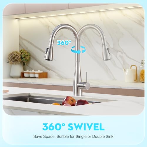CREA Kitchen Faucet, Pull Down Kitchen Faucets with Sprayer 3 Modes, Uitility Laundry Faucets Single Hole Bar Sink Faucet 360° Swivel High Arc Commercial RV Faucet Stainless Steel - color: Brushed, style: elliptical