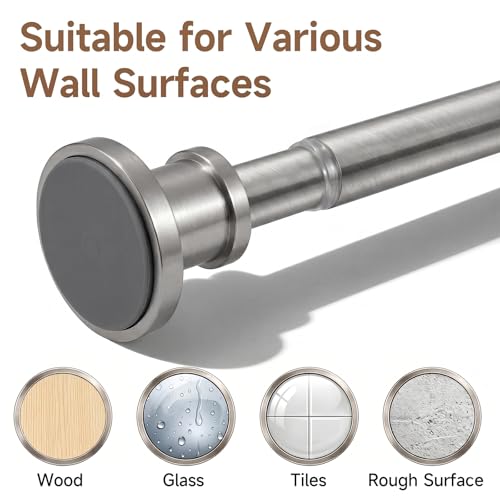 Brushed Nickel Tension Curtain Rod 24 to 64 Inch(2-5.3ft) - Stainless Steel Spring Tension Shower Curtain Rod, No Drilling Tension Rod for Curtains Windows Closet Kitchen - color: Brushed Nickel, size: 24-64 Inches