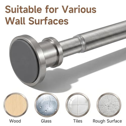 Brushed Nickel Tension Curtain Rod 24 to 64 Inch(2-5.3ft) - Stainless Steel Spring Tension Shower Curtain Rod, No Drilling Tension Rod for Curtains Windows Closet Kitchen - color: Brushed Nickel, size: 24-64 Inches