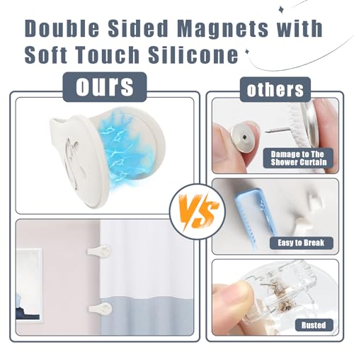 Magnetic Silicone Shower Curtain Clips for Liner 3 Packs (White) | Self Adhesive, Windproof Splash Holders, Prevent Water Splashing Out, Shower Curtains Keeper, Keep Curtain Closed to Wall - size: 1.8"W x 3.3"L (Pack of 3)