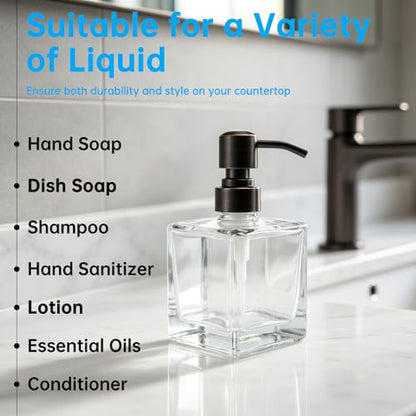 Square Bathroom Soap Dispenser Oil Rubbed Bronze, Glass Bottles with Stainless Steel Pump Retangle Cube Liquid Soap Dispenser Hand Kitchen with Waterproof Lables - color: Oil Rubbed Bronze