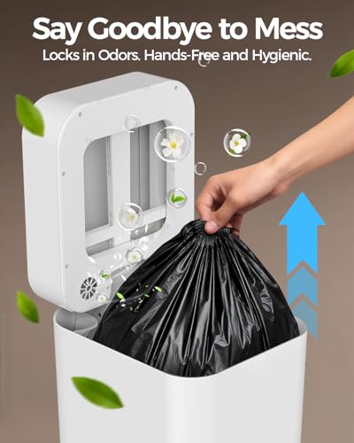 V1 Self-Sealing & Self-Changing Automatic Trash Can, 5.3 Gallon (20L) Smart Trash Can Motion Sensor, Touchless Garbage Can with Lid for Kitchen, Bathroom, Bedroom, Office, Odor-Sealing Design