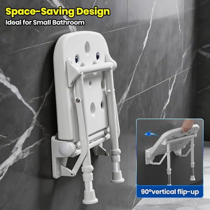Wall Mounted Shower Seats w/PU Cushion Support 550lbs, Adjustable Height Folding Shower Chair Wall Mounted for Elderly-Adults-Pregnants-Seniors-Disabled - size: Shower Seat