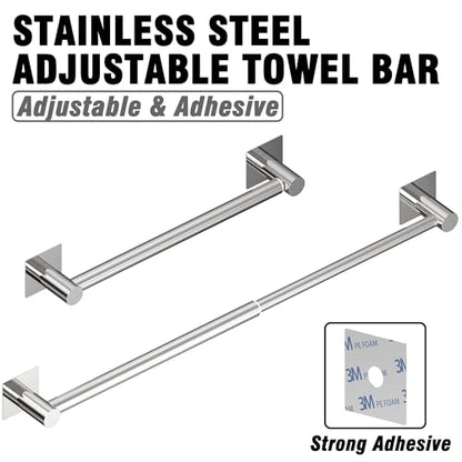 Towel Bar, Self-Adhesive Towel Racks for Bathroom, Chrome | Adjustable 13 to 23.6 Inch Stick on Towel Rod, 304 Stainless Steel Towel Holder, Rustproof, Square Base, No Drill, Modern - color: Chrome, size: Self-Adhesive