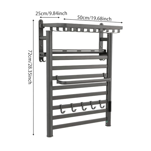 Towel Warmer Rack, Wall Mounted Electric Heated Towel Rack for Bathroom, 8 Bars Aluminum Towel Warmers, with Intelligent Touch Screen, Temperature Control & Timer (Dark Grey)