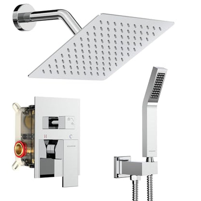 SR SUN RISE Shower System - Shower Faucet Set with 8 Inch Rain Shower Head and Handheld Shower - High Pressure Rain Shower System - All Metal Shower Faucet Trim Repair Kits - Polished Chrome - color: Polished Chrome, size: 8 Inch