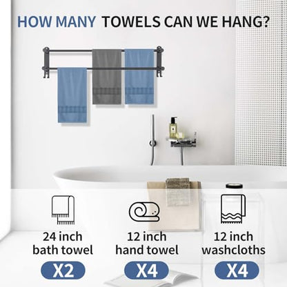 Black Double Towel Bar，Stretchable Double Towel Holder | Stainless steel bathroom towel rack, stainless steel towel holder, suitable for bathrooms and kitchens - color: Black