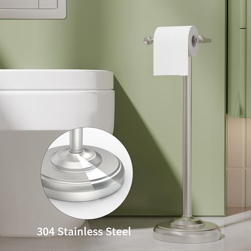 Toilet Paper Holder Stand, Brushed Nickel Toilet Paper Holder Free Standing,Post Pivoting Design & Stable Weighted Base SUS304 Stainless Steel for Bathroom - color: Brushed Nickel
