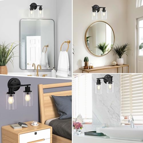 2-Light Bathroom Vanity Light Fixture Black Two Bulb Vanity Bathroom Lights Over Mirror, 2-Light Black Wall Sconce Over Sink - color: Black, size: 2-Light