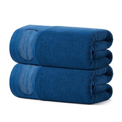 REDKISS 100% Cotton 2 Pack Oversized Bath Towel Set 35x70 Inches, Ultra Soft Highly Absorbant, Quickdry & Lightweight Large Bath Towels, Large Size Ideal for Gym Travel Camp Pool - Blue - color: Blue
