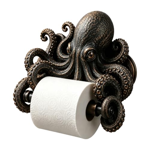 Ocean Guardians Toilet Paper Holder Series, Funny Toilet Paper Holder, Toilet Paper Roll Holder Wall Mounted, Toilet Paper Roll Holder with Phone Shelf Tissue Holder for Bathroom Washroom, Octopus - color: Octopus