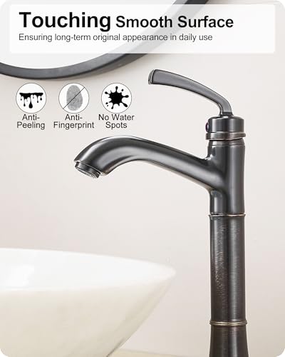 Brass Tall Bathroom Faucet 1 Hole, Oil Rubbed Bronze Bathroom Vessel Sink Faucet Single Handle with Pop-Up Drain & Pre-Installed Hoses, 5 Mins Install - color: Oil Rubbed Bronze