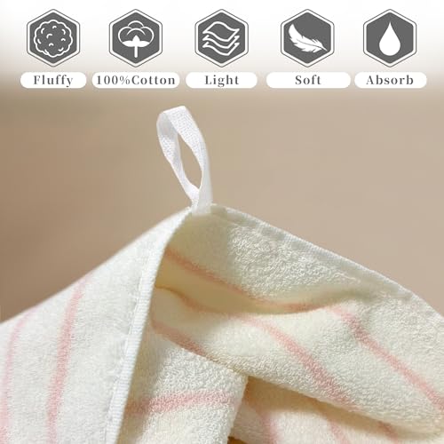 VOOVA & MOVAS Pink Bathroom Hand Towels 2 Pack, 100% Cotton, 13x28 in | Designed for Bathroom & Kitchen Use, Hanging Loop, 420GSM Weight, Ultra Absorbent, Soft & Durable - color: Pink Stripe
