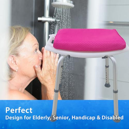 AEROiVi Shower Seat Cushion Non-Slip Silicone Bottom 3D Mesh Washable Pink | Soft Shower Chair Cushion for Benches Quick Drying Washable Mat 3D Mesh Pad with Hook Design Elderly Handicap Disabled - size: Pink