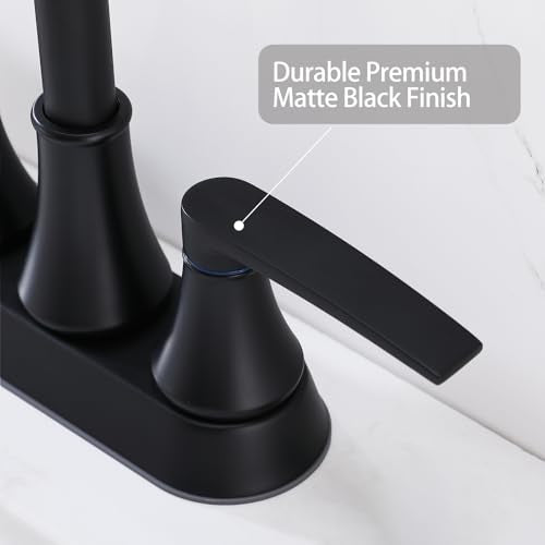 Lead-Free Matte Black Bathroom Sink Faucet, 2 Handle 4 Inch Centerset Faucet, Modern 360° Swivel High-Arc Spout Bath Lavatory Vanity Faucets for Sinks with Drain & Water Hoses, VALZST049B - color: Matte Black