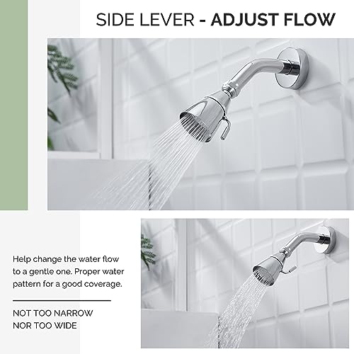 Angle Simple Shower Head High Pressure, Brass Shower Sprayer G 1/2, Chrome | High Flow Rinsing, Swivel Joint to Change Position, Adjustable Lever for Gentle Stream, Use in Bathroom or Outdoor - color: Chrome