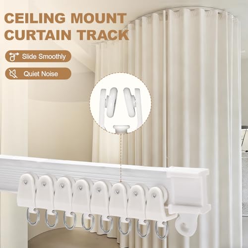 Flexible Ceiling Curtain Track 9.8Ft / 3M, Bendable Curtain Track Ceiling Mount with Smooth Sliding System, Durable Curtain Rail Ceiling Track for Room Divider, RV, Shower, Office, White