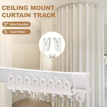 Flexible Ceiling Curtain Track 9.8Ft / 3M, Bendable Curtain Track Ceiling Mount with Smooth Sliding System, Durable Curtain Rail Ceiling Track for Room Divider, RV, Shower, Office, White